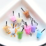 10PCS Mixed Color Cute Simulation Bubble Tea Design Resin Charms For Displays Diy Jewelry Making