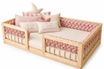 Montessori Wooden Floor Bed With Double Safety Rails Single Bed