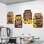 Set Of 4 Positive Wall Sticker Sunflower Pattern Self-adhesive Wall Stickers Bedroom Entryway Living Room Porch Home Decoration