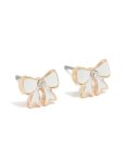 Goldair Gold Diamante Centre Cream Enamel Bow Stud Earrings