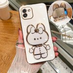 Cute Cartoon Rabbit Makeup Mirror Phone Case With Lanyard And Holder Stand For Samsung A03 A03S A04 A04E A05 A12 A13 4G 5G A14 4