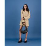 Blazer Dress In Camel With Black Feather Detail - L