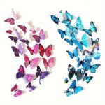12PCS 3D Butterfly Wall Stickers With Glitter Self-adhesive Plastic Animal Decals Glossy Finish Reusable For Teen Girls Room Dec