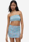 Smocked Bandeau Bikini Top - Turquoise Butterflies