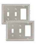 Treewell 2-PACK Combo Decorator double Toggle Light Switch Cover Plate Brushed Nickel Pearls Decorative Switch Plates And Outlet
