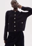 Rib-knit Cardigan - Navy Blue
