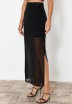 Chiffon Midi Skirt With Side Slit - Black