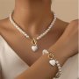 1 Necklace + 1 Bracelet Elegant Jewelry Set Trendy Ot Buckle + Heart + Artificial Pearl Design Match Daily Outfits Party Accessories