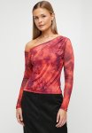 Tulle Lined Asymmetrical Collar Blouse - Red