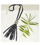 Stud Leatherette Tassel Necklace - Navy Free