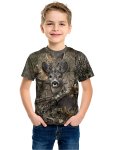 Camouflage Deer 3D Print T-Shirt Creative Tees For Boys Casual Comfortable Lightweight Short Sleeve T-Shirt For Summer