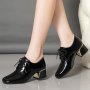 Women's Chunky Heel Square Toe Pumps Black Non Slip Pu Leather High Heel Shoes Women's Footwear