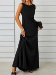 Solid Color Crew Neck Tank Dress Elegant Sleeveless Simple Dress For Spring & Summer Women's Clothing
