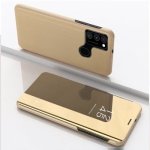 For Samsung Galaxy A21S Plated Mirror Horizontal Flip Leather Case With Holder Gold