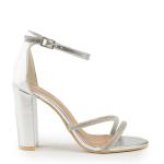 Silver Metallic Ankle Tie Heels