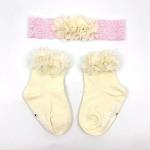 4AKID Smitten Flower Baby Socks With Headband Set - Cream