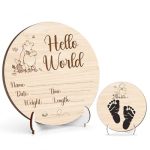 Winnie Baby Wooden Newborn Birth Sign Winnie Hello World Newborn Signs Pooh Double Sided Hello World For New Mom Babies Decor Ba