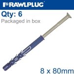 Nyl Frame Fixing Zp + Csk Screw 8MMX80MM X6 -bag
