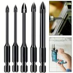 5PCS High-efficiency Universal Drilling Tool Hexagonal Shank Cross Reaming Triangular Drill Bit Glass Ceramic Woodworking Electr