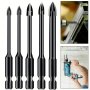 5pcs High-efficiency Universal Drilling Tool Hexagonal Shank Cross Reaming Triangular Drill Bit Glass Ceramic Woodworking Electric Tool Hard Alloy Rust Proof Accessory Cross Spear