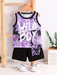 Toddler Boys Tank Top & Matching Shorts With Wild Boy Print Baby Kids Clothes Summer