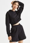 Oversized Cropped Hoodie - Black