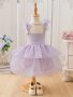 Girls' Princess Birthday Dress With Mesh Tulle Stitching Grace Strappy Tutu Dress For Party Outfit