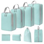 Woomada Compression Packing Cubes For Suitcases Travel Essentials 8 Set Expandable Travel Bags Organizer For Luggage Turquoise
