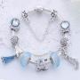 Charming Light Blue And Silver Bracelet With Fashion-themed Charms - 21CM