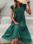 Solid Color Flutter Sleeve Dress Casual V Neck Ruched Dress For Summer Women's Clothing