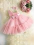 2pcs Baby Girls Cold Shoulder Bowknot Mesh Princess Dress & Headband Set Clothes