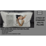 Simon Baker 2PK Standard Feather Pillows 45 X 70CM - Std - 45CM X 70CM 95% White Duck Feather 5% White Duck