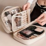 1PC Large Capacity Travel Makeup Bag With Clear Cosmetic Pouch - Perfect For Women's Toiletries And Makeup