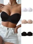 3PCS Solid Strapless Underwire Bra Sexy Comfy Push Up Bra Women's Lingerie & Underwear