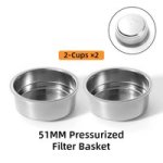 Coffee Accessories Pressurized Filter Basket Stainless Steel 51MM 2PCS 2-CUPS