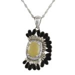 Modern Half-design Fire Opal And Spinel Sterling Silver Pendant Necklace