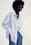 Crinkled Cotton Shirt - White & Blue Striped