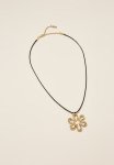 Cord Pendant Necklace-gold Plated Black Cord Flower