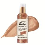 Body Shimmer Oil 100ML 3.4 Fl.oz Illuminating Glow Bronze Golden Highlight Moisturizing Glitter Oil For All Skin Types With Plan