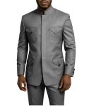 Tijofa Chinese Suit For Men Grey Slim Fit 2 Piece Mens African Safari Suits Men Wedding Grey Stand Collar Chinese Tunic Suit Gro