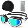Swim Goggles & Cap Set - Anti-fog Uv Protection For Adult