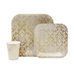 Disposable Dinner Set 60PC Soft Gold Damask 509