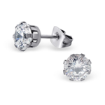 Jewelia-lee Jeweled Round Surgical Steel Ear Stud Cubic Zirconia Size 6MM - Cz Crystal Clear Stainless Steel
