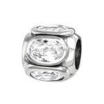 C215-C3786 - 925 Sterling Silver Barrel With Stones European Bead - Clear Crystal Cz Stone