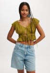 Cotton On Frankie Gathered Blouse - Olive Texture