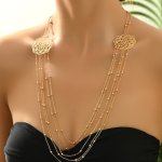 Elegant Multi-layer Beaded Necklace With Hollow Round Design - Perfect For Everyday & Party Wear