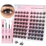 Fyonas Manga Lash Clusters Kit Natural Eyelash Clusters Spiky Lash Extension Kit 80PCS Anime Cluster Eyelash Extensions With Wat