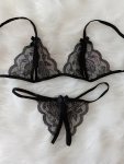 Deep V See-through Backless Lace Lingerie Set Intimates Bra & Open Crotch Thong Women's Sexy Lingerie & Underwear