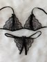 Deep V See-through Backless Lace Lingerie Set Intimates Bra & Open Crotch Thong Women's Sexy Lingerie & Underwear