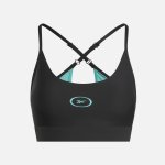 Reebok Women’s Athlete Speed Strappy Workout Bra Black twisted Turquoise